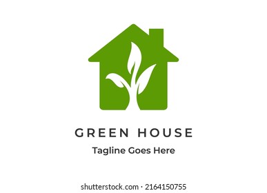 Green Plant Leaf Tree House for Garden Environment Herb Nature Logo Design Vector