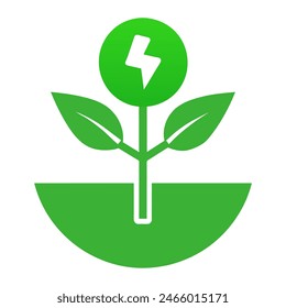 A green plant with leaves and a lightning bolt symbolizes energy and nature
