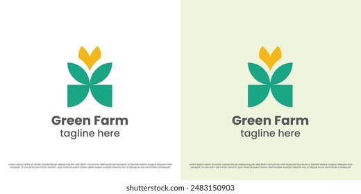 Green plant logo design illustration. Abstract silhouette of tree garden garden lawn yard eco farm environment nature biology flora lower foliage grow. Minimal modern minimalist simple icon symbol.