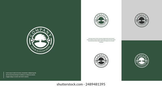 green plant logo, vintage style, logo design vector.