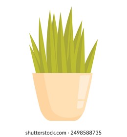 Green plant with long leaves growing in a pot, simple cartoon style illustration
