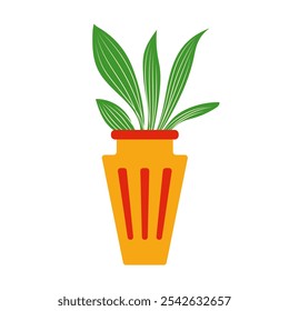 Green plant in ornate pot in flat design. Kwanzaa holiday decoration. Vector illustration isolated.