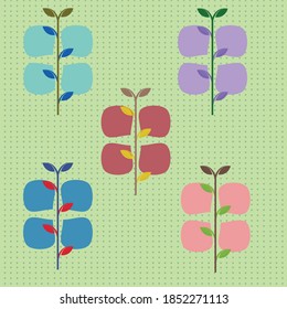 Plantas de mariposa con patrones de plantas verdes. Las plántulas brotan. Baldosa colorida.
