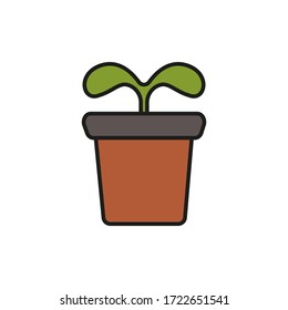 green plant pot design vector white background minimal design