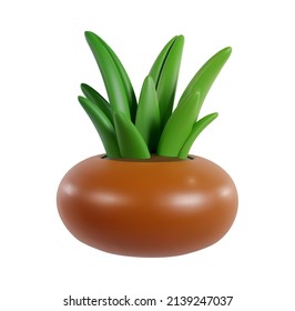 Grüne Pflanze in Topf einzeln auf weißem Hintergrund. Realistisches modernes minimales Design-Element. 3D-Vektorgrafik.