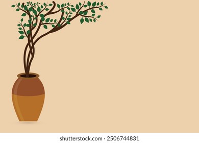 Planta verde en una olla, Vector con espacio de copia