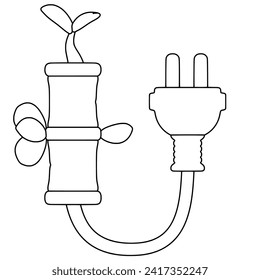 Green plant and power plug line art. Vector illustration with sustainability theme and line art style.