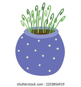 Green plant in a purple decorated pot vector illustration