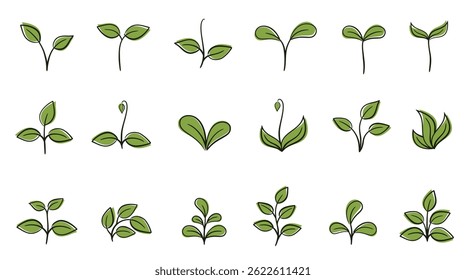 Green plant set. Nature, gardening and planting design elements. Isolated vector images