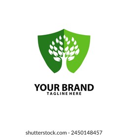 green plant shield logo design vector