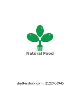 green plant spoon fork shape natural food restaurant symbol vector