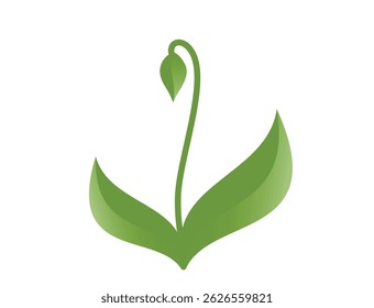 Green plant sprout with bud illustration in green colors. Spring, planting and nature design element. Isolated vector image