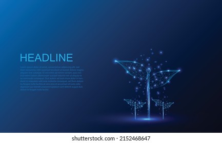 Green plant sprout.Low poly style design. Abstract geometric background. Wireframe light connection structure.vector illustration