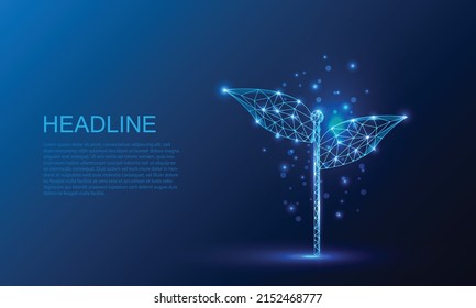 Green plant sprout.Low poly style design. Abstract geometric background. Wireframe light connection structure.vector illustration