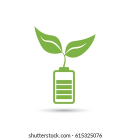 Green plant sprouting on battery. Energy based on ecology concept