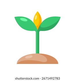 Green plant tree on soil ground garden agriculture icon flat vector design
