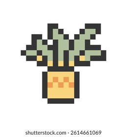 green plant in a vase pixelated