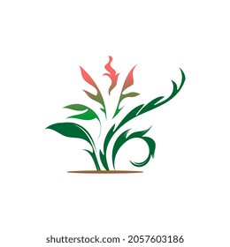 green plant vector logo image illustration with red shoots suitable for decoration