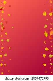 Fondo Rojo Vector de Planta Verde. Diseño de hoja de árbol. Plantilla floral naranja brillante. Textura estacional.