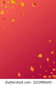 Green Plant Vector Red Background. Nature Floral Illustration. Orange Forest Leaf Texture. Canadian Frame.