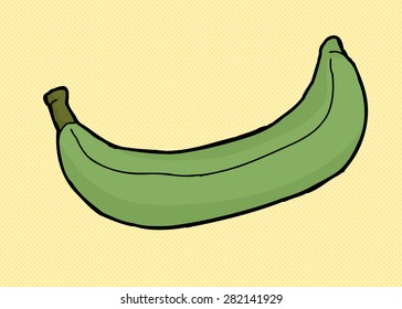 Green Plantain Cartoon Over Yellow Halftone Background