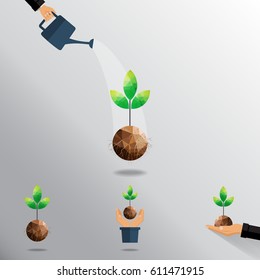 green planting sprout in flat hand design illustration.