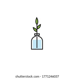 Green plants in bottle pots, vector icon illustration isolated on white background.