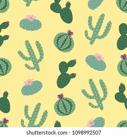 green plants cactus peyote seamless pattern on a yellow background vector.