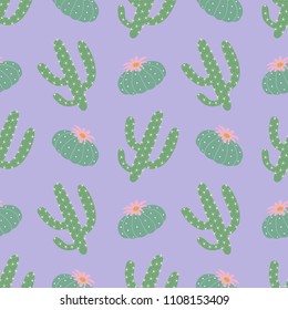 green plants cactus peyote seamless pattern on a purple background summer fashion print vector