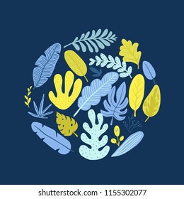 Green plants, exotic leaves. Vector Hand drawn elements for design and card, covers, package, wrapping paper.