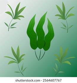 Green plants pattern. Cool aquarium background illustration