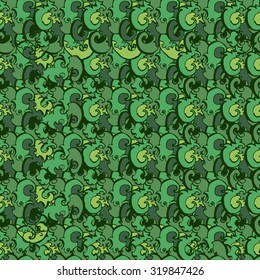 Green plants pattern, seamless in shades of green