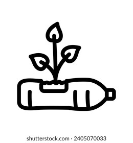 Grüne Pflanzen in Töpfen aus Plastikflaschen Farbe flach Symbol. Zero Müll Lifestyle. umweltfreundlich. Wiederverwendung von Tuch. Angemessener Verbrauch