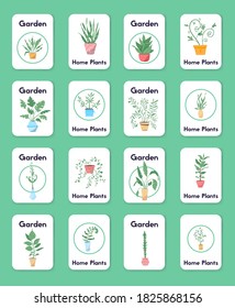 Las plantas verdes de las macetas ponen objetos aislados. Árboles potentes, macetas de flores que cuelgan del interior. Ilustración vectorial de huerto, flores de plantación, planta de la casa en el diseño interior, vegetación en la oficina