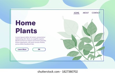 Plantas verdes. Plantilla de banner web. Ilustración vectorial de huerto, flores de plantación, planta de la casa en el diseño interior, vegetación en la oficina