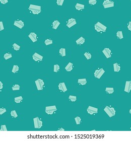 Green Plastic basin with soap suds icon isolated seamless pattern on green background. Bowl with water. Washing clothes, cleaning equipment.  Vector Illustration