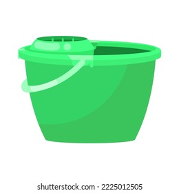 Cuenca de plástico verde para ilustración vectorial plana de agua. Cubo para lavar el suelo o lavar la ropa aislado sobre fondo blanco. Concepto de limpieza o de limpieza