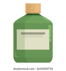 Green plastic bottle with blank label, for shampoo, conditioner or medical products, isolated on white background