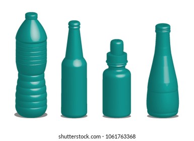 green plastic bottle mock up in types  isolated on white background design 3d illustration in vector