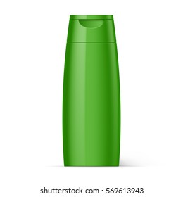 Green Plastic Bottle of Shampoo Packaging Isolated on White Background