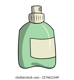 Green plastic bottle, spray bottle, vector illustration in cartoon style on a white background