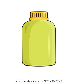 Green plastic bottle with yellow cap. Vector illustration. Cartoon