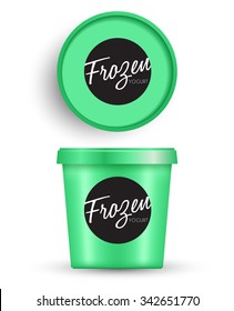 Green Plastic Bucket : Ice cream or Yogurt Container : Vector Illustration