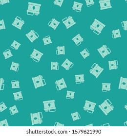 Green Plastic canister for motor machine oil icon isolated seamless pattern on green background. Oil gallon. Oil change service and repair.  Vector Illustration