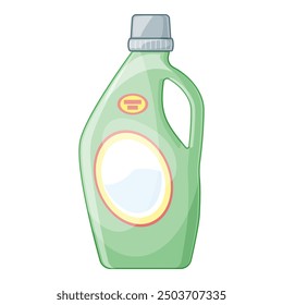 Green plastic detergent bottle with blank label is standing up and waiting to be used for cleaning