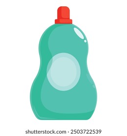 Green plastic detergent bottle with red cap is standing on a white background