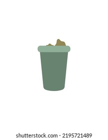 Green plastic dust bin. Isolated vector illustration on white background. Garbage can is full. 