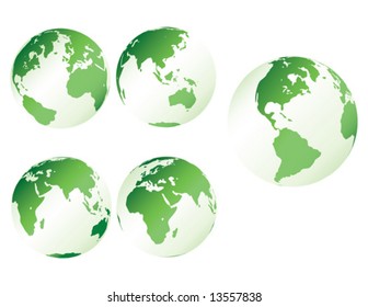 Green plastic earth - multiple views of the earth with plastic shading