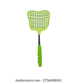 Green plastic fly swatter providing an effective household tool for summer insect and pest control, keeping homes hygienic and free from flies and mosquitoes with its simple design