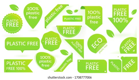 Green plastic free badge. Environment pollution.